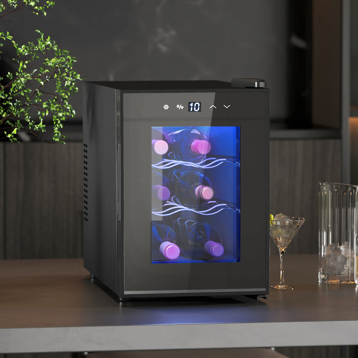 Cave à vin 6 bouteilles 17L haute performance température réglable 8-18° avec lumière LED panneau contrôle tactile noir-9