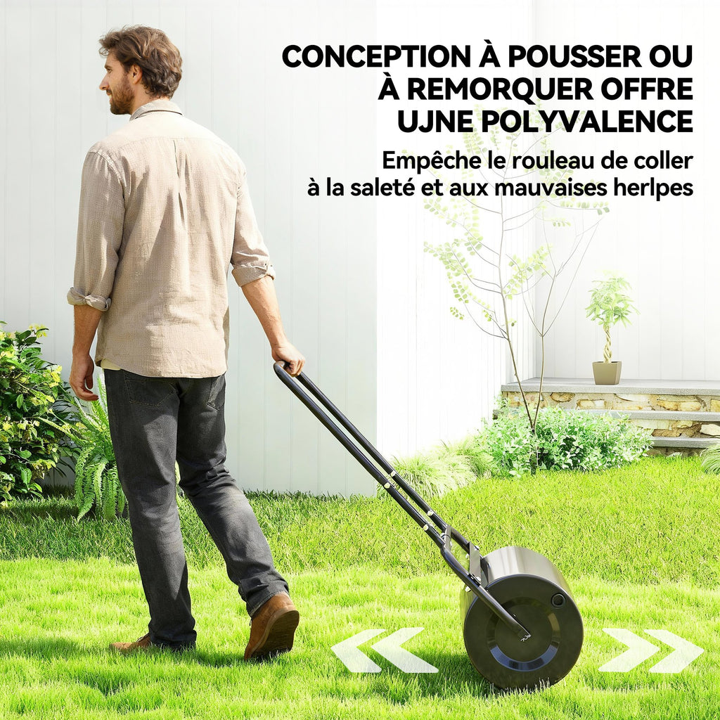 Rouleau à gazon rouleau de jardin 50 cm, remplissage sable eau, poignée ergonomique, 58 x 32,5 x 113 cm, noir-5