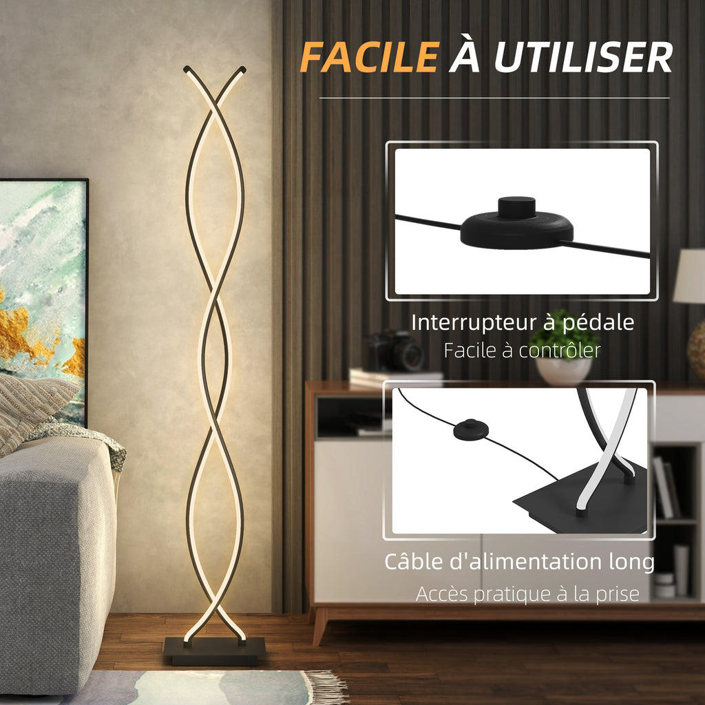 Lampadaire sur pied salon, lampe salon 3 niveaux de luminosité réglables à double spirale avec interrupteur à pied, noir-6