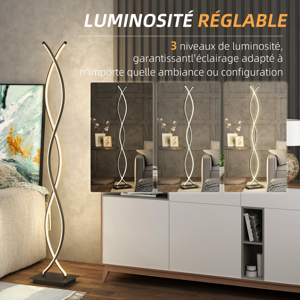 Lampadaire sur pied salon, lampe salon 3 niveaux de luminosité réglables à double spirale avec interrupteur à pied, noir-4