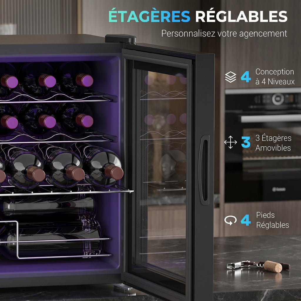 Cave à vin 16 bouteilles 42L, réfrigérateur à vin et boissons avec température réglable 5-18°C, porte en verre, noir-5