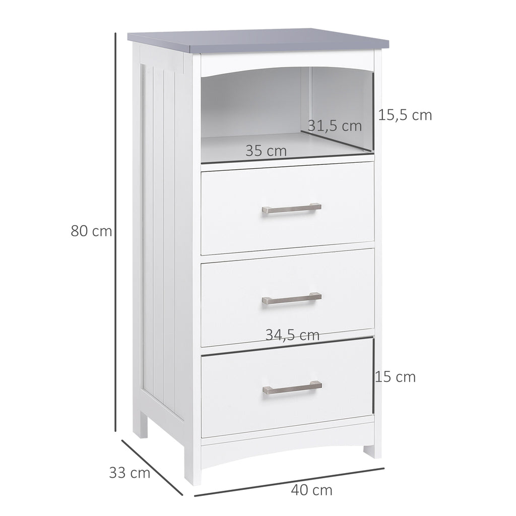 Meuble de salle de bain sur pied meuble de rangement avec 3 tiroirs et 1 niche 40 x 33 x 80 cm blanc-2
