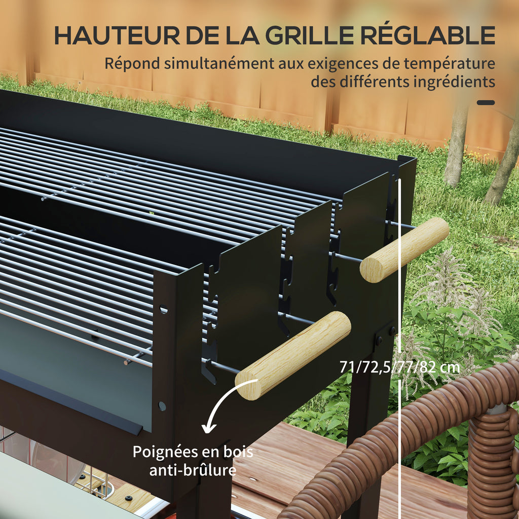 Barbecue à charbon BBQ grill sur pied avec double gril réglable 2 roues et 2 étagères dim. 113L x 53,5l x 82,5H cm noir-4