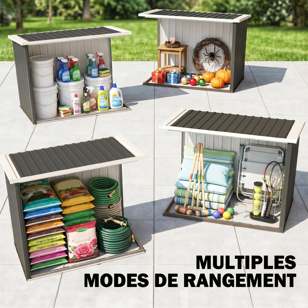 Abri de Jardin - cabane de jardin 1,09 m² - cabanon rangement outils 2 Portes verrouillables - dim. 147L x 86l x 134H cm - tôle d'acier Noir Blanc-6