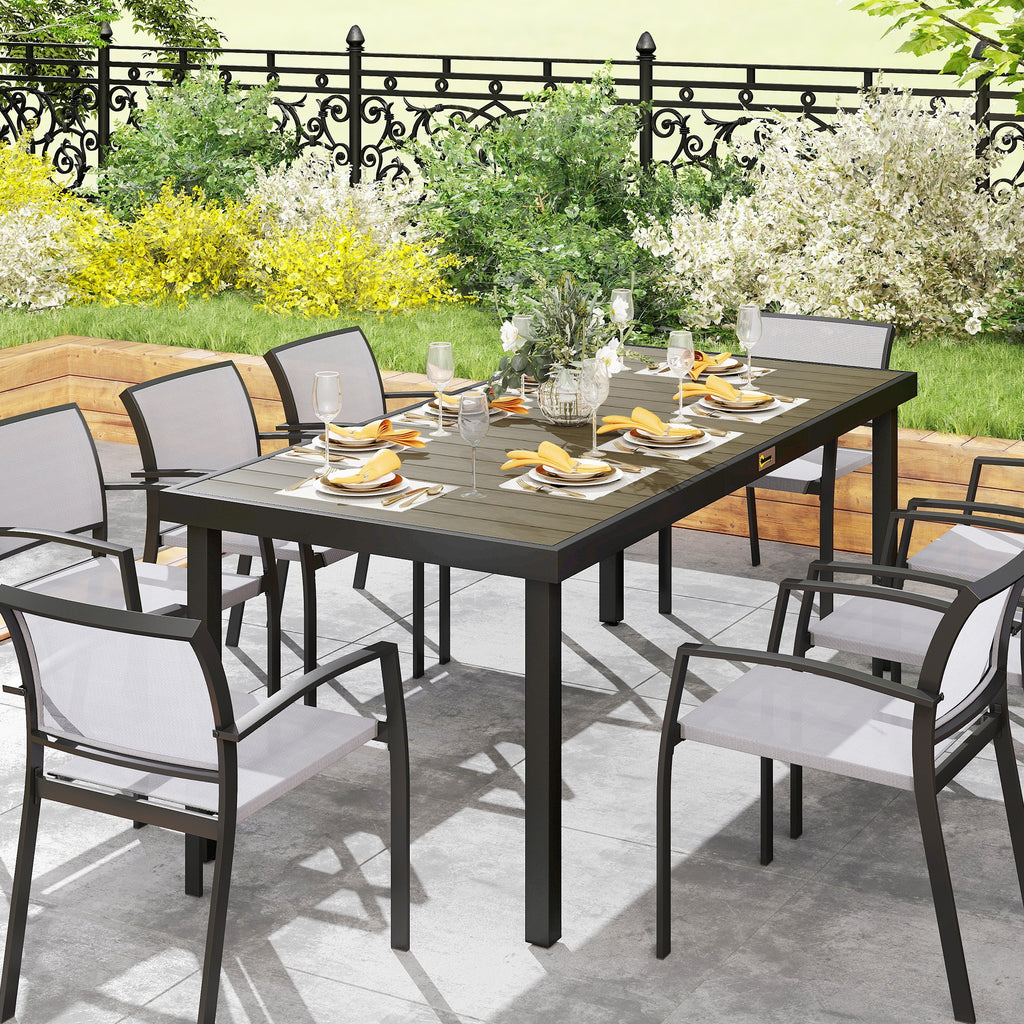 Table de jardin rectangulaire pour 8 personnes en aluminium table de salle à manger extétieur plateau PE à lattes-8