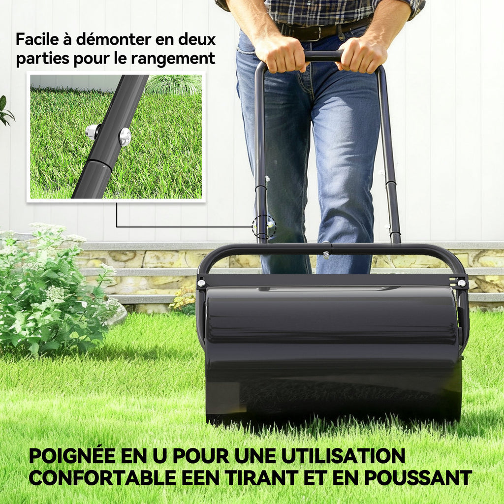 Rouleau à gazon rouleau de jardin 50 cm, remplissage sable eau, poignée ergonomique, 58 x 32,5 x 113 cm, noir-6