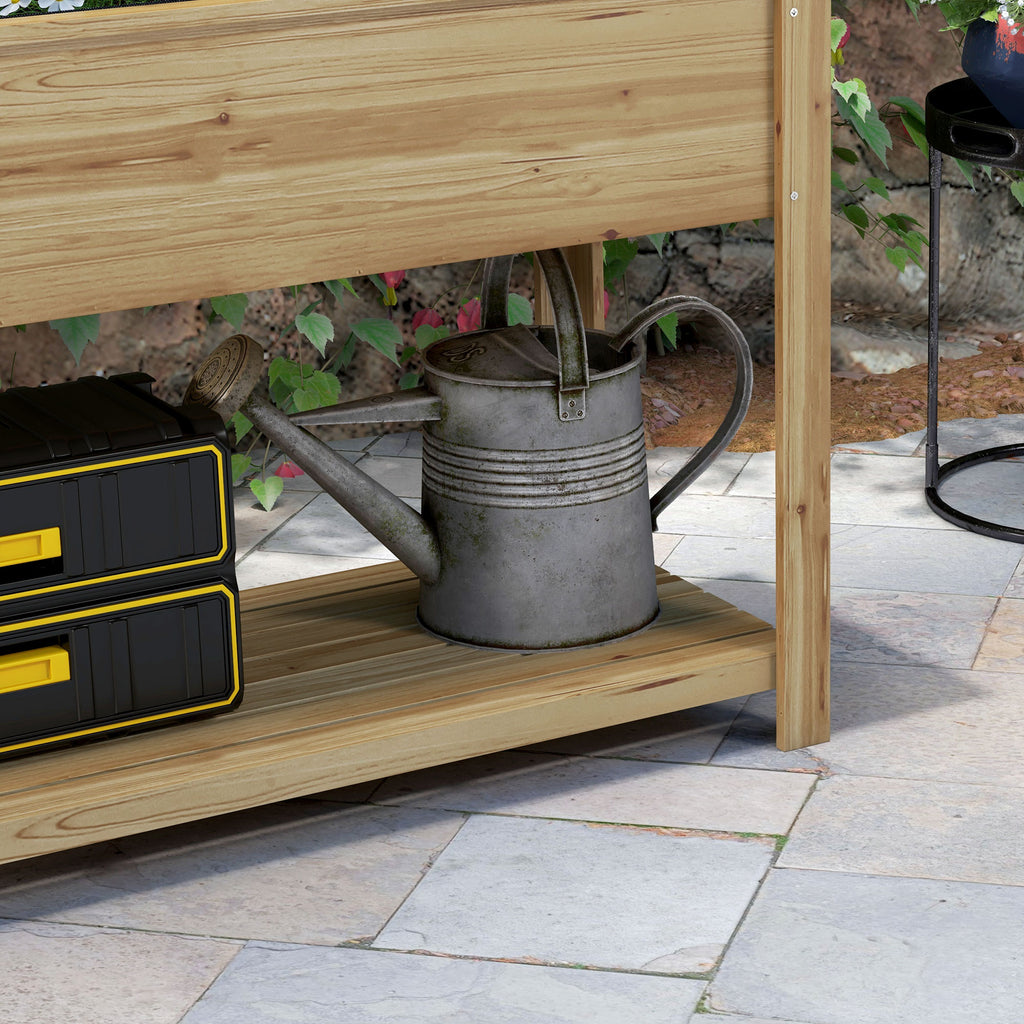 Jardinière rectangulaire sur pieds avec treillis 2 tablettes latérales rabattables 1 étagère inférieure bois-8