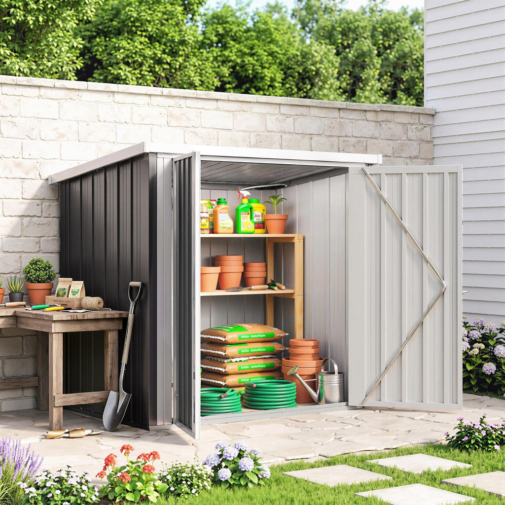 Abri de Jardin - cabane de jardin 1,09 m² - cabanon rangement outils 2 Portes verrouillables - dim. 147L x 86l x 134H cm - tôle d'acier Noir Blanc-7