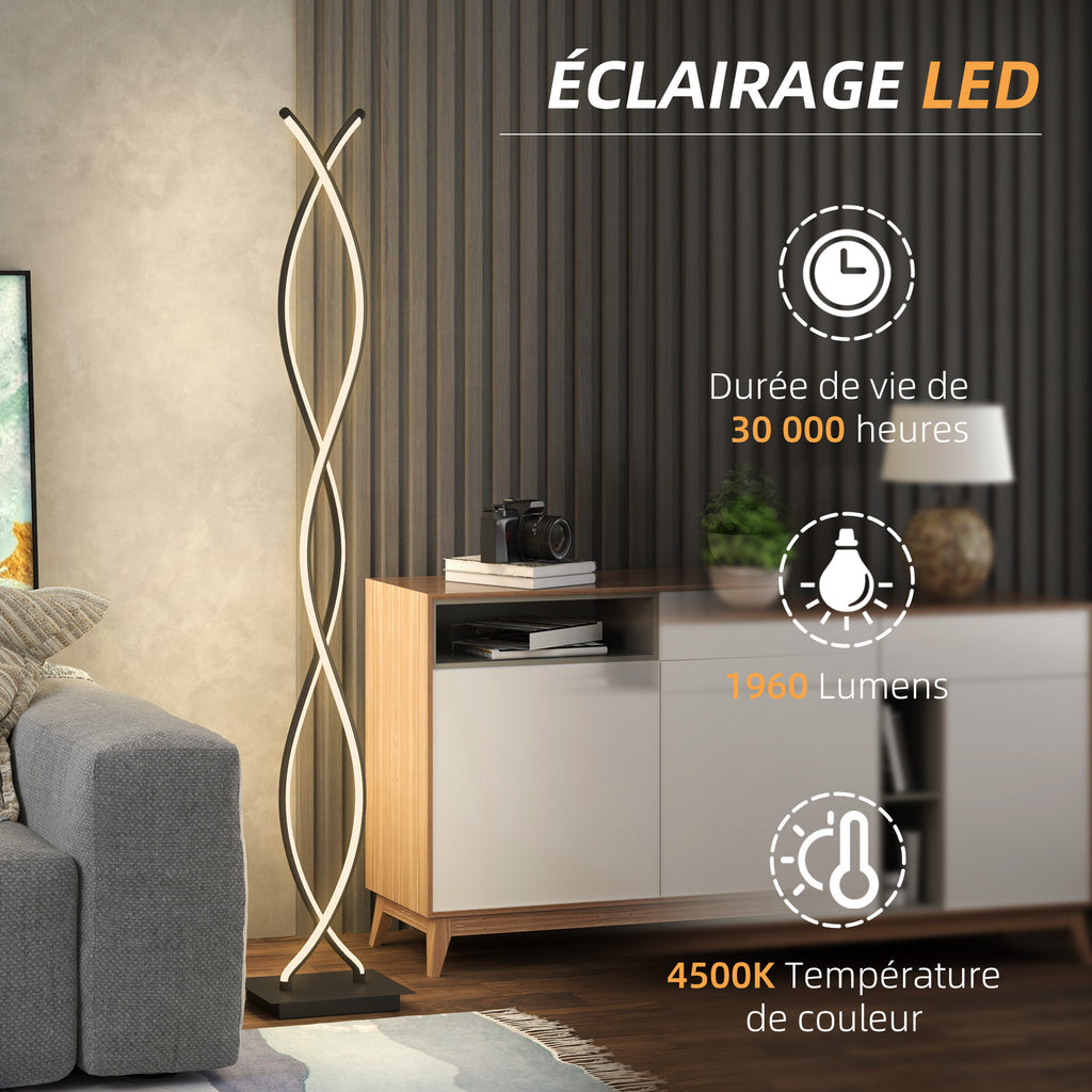 Lampadaire sur pied salon, lampe salon 3 niveaux de luminosité réglables à double spirale avec interrupteur à pied, noir-5