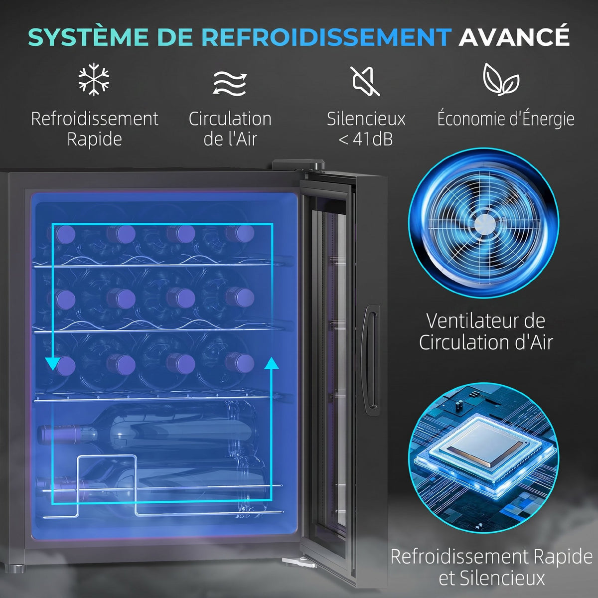 Cave à vin 16 bouteilles 42L, réfrigérateur à vin et boissons avec température réglable 5-18°C, porte en verre, noir-3