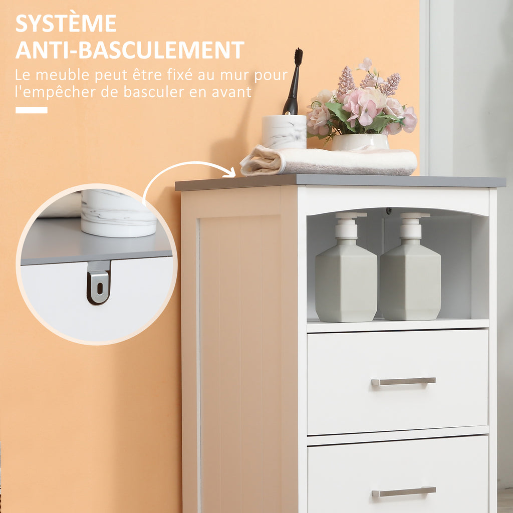 Meuble de salle de bain sur pied meuble de rangement avec 3 tiroirs et 1 niche 40 x 33 x 80 cm blanc-5
