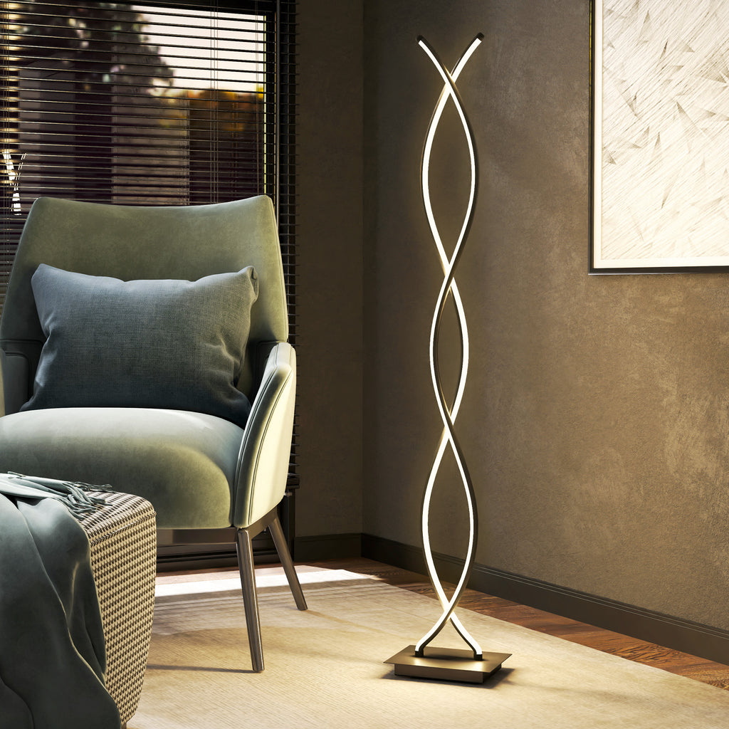 Lampadaire sur pied salon, lampe salon 3 niveaux de luminosité réglables à double spirale avec interrupteur à pied, noir-7