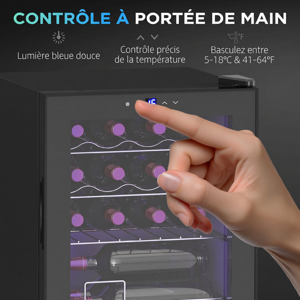 Cave à vin 16 bouteilles 42L, réfrigérateur à vin et boissons avec température réglable 5-18°C, porte en verre, noir-6