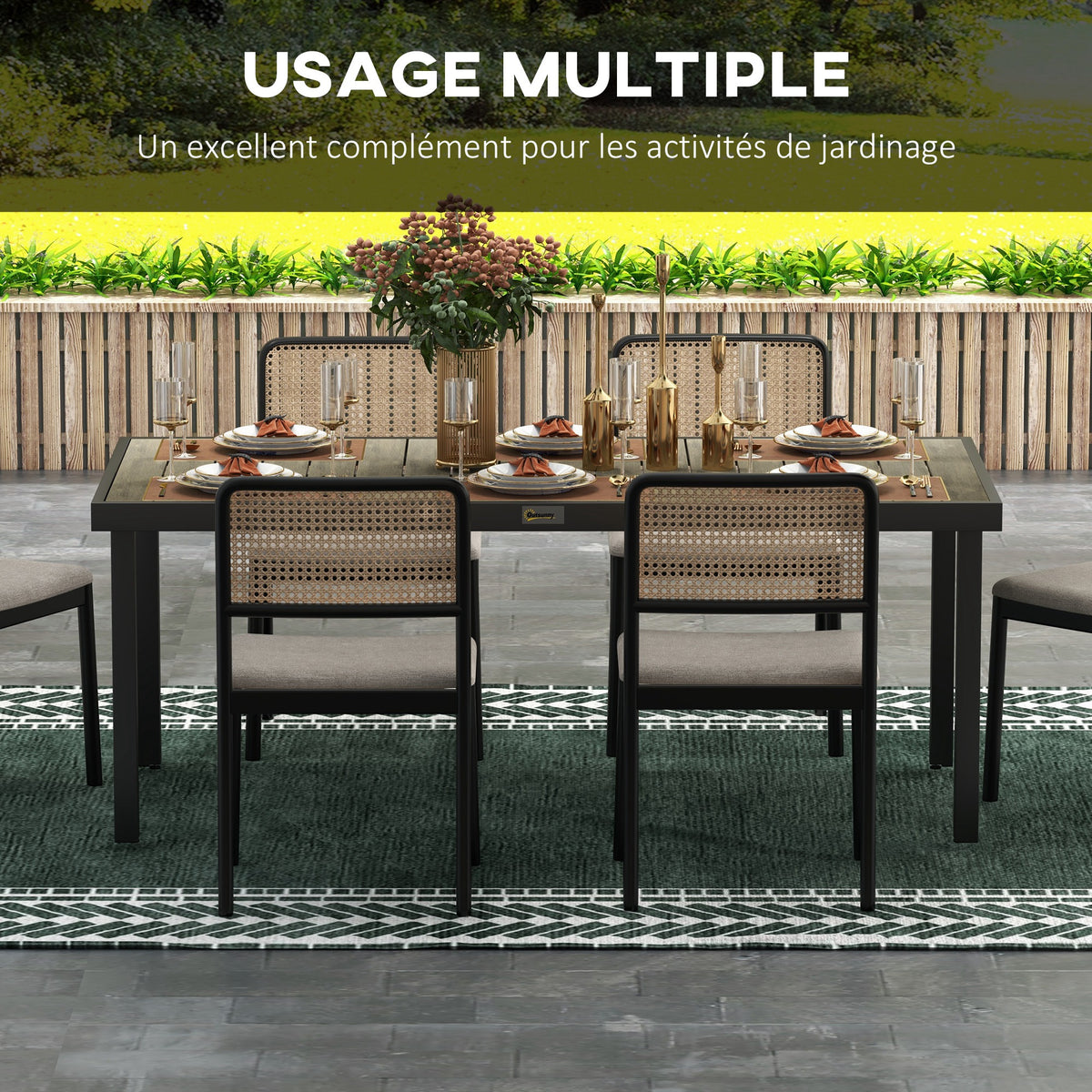 Table de jardin rectangulaire pour 8 personnes en aluminium table de salle à manger extétieur plateau PE à lattes-5