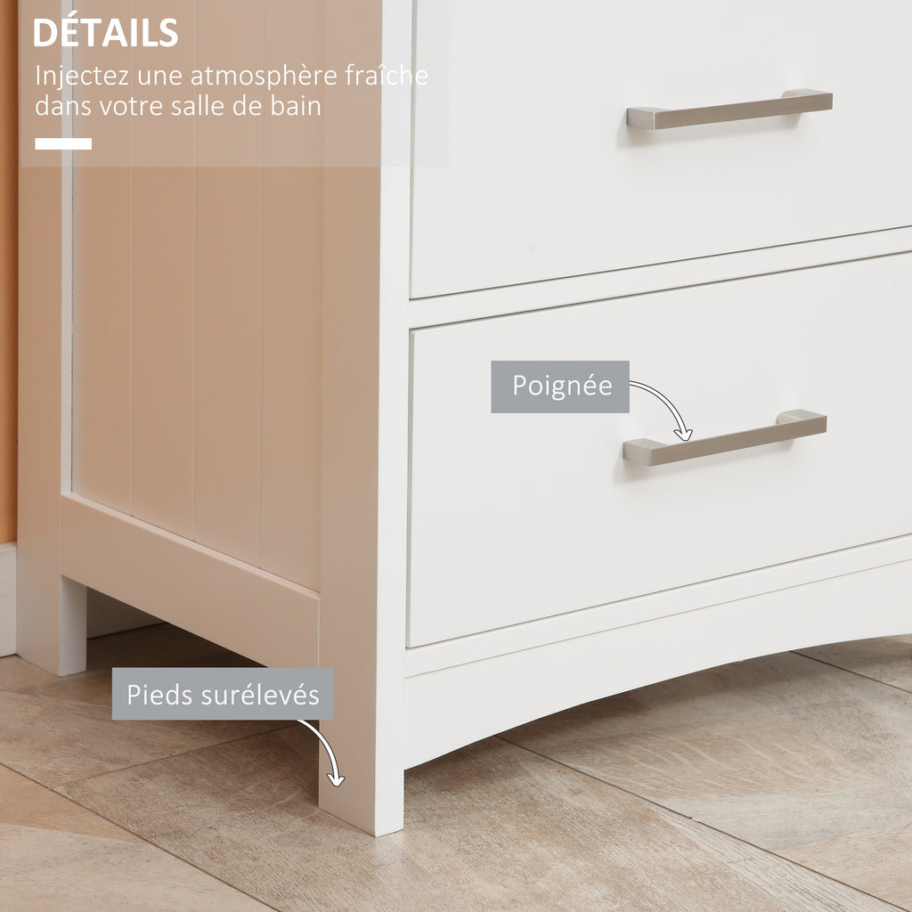 Meuble de salle de bain sur pied meuble de rangement avec 3 tiroirs et 1 niche 40 x 33 x 80 cm blanc-4