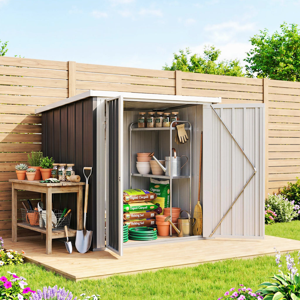 Abri de Jardin - cabane de jardin 1,09 m² - cabanon rangement outils 2 Portes verrouillables - dim. 147L x 86l x 134H cm - tôle d'acier Noir Blanc-9