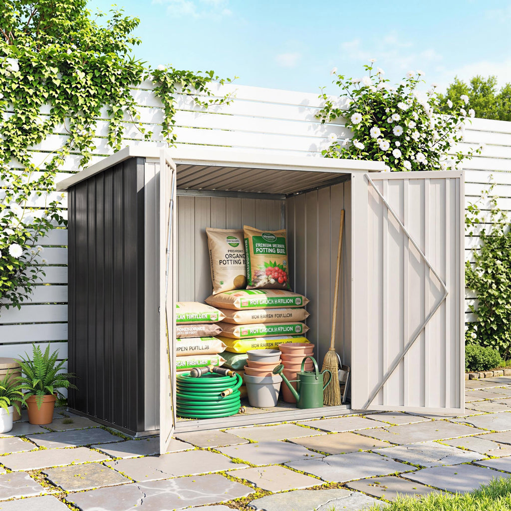 Abri de Jardin - cabane de jardin 1,09 m² - cabanon rangement outils 2 Portes verrouillables - dim. 147L x 86l x 134H cm - tôle d'acier Noir Blanc-1