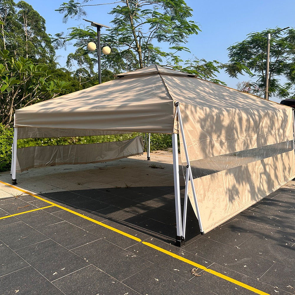 Pavilion cu prelată de umbrire și perete posterior parțial, bej-3