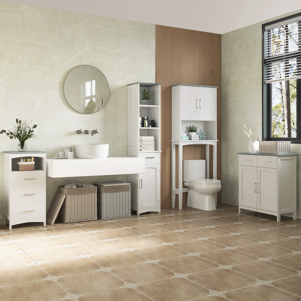 Meuble de salle de bain sur pied meuble de rangement avec 3 tiroirs et 1 niche 40 x 33 x 80 cm blanc-6