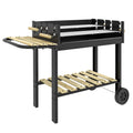 Barbecue à charbon BBQ grill sur pied avec double gril réglable 2 roues et 2 étagères dim. 113L x 53,5l x 82,5H cm noir-0
